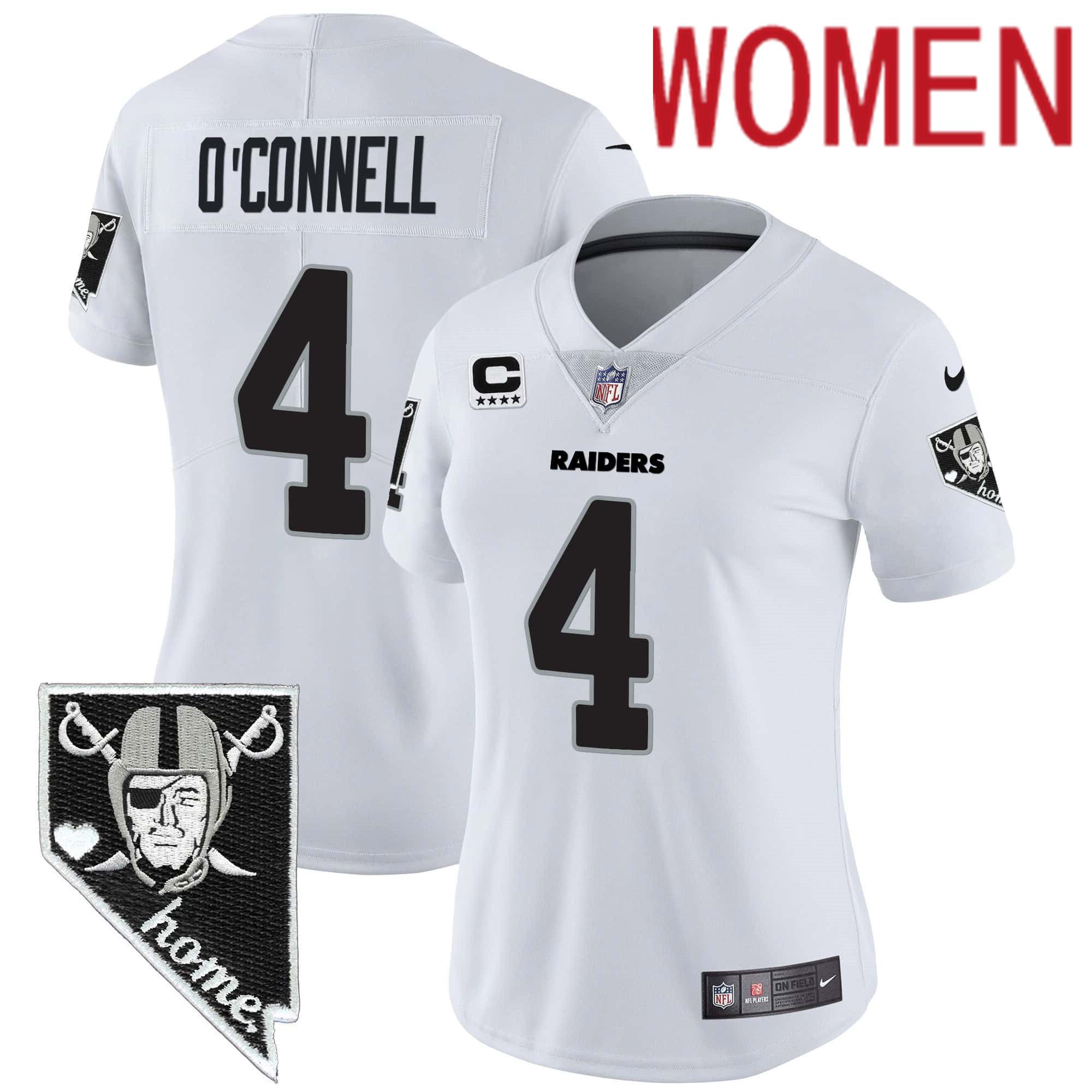 Women Oakland Raiders #4 OConnell White 2024 Nike Nevada Home Patch Vapor NFL Jersey->women nfl jersey->Women Jersey